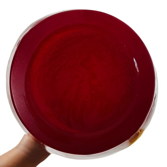 Red Mid Century Modern Glass Vase White Glazing Inside Heavy U - Picture 3 of 9